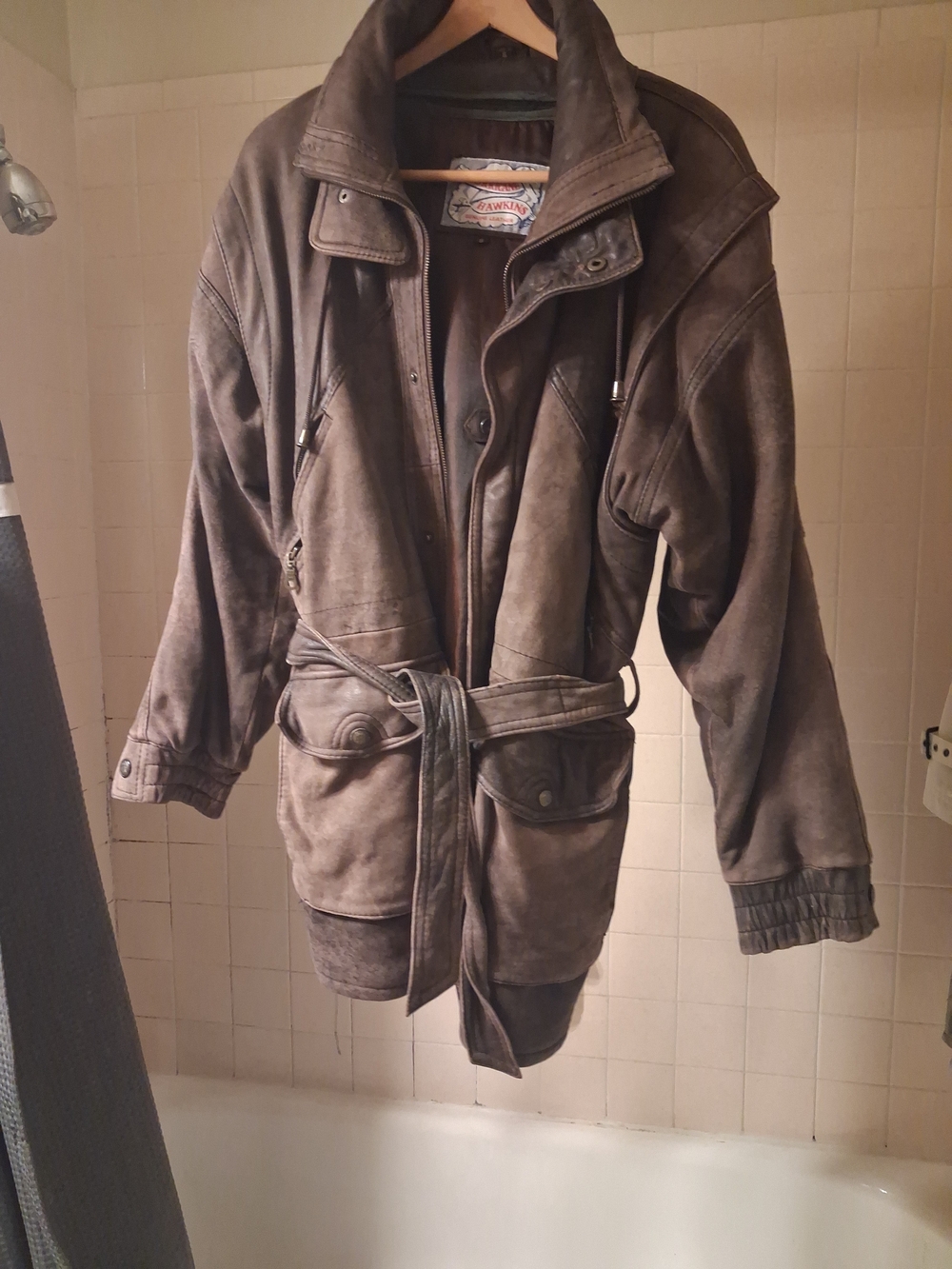 Hurricane Hawkins Vintage-Style Men's Brown Suede Belted Jacket Small